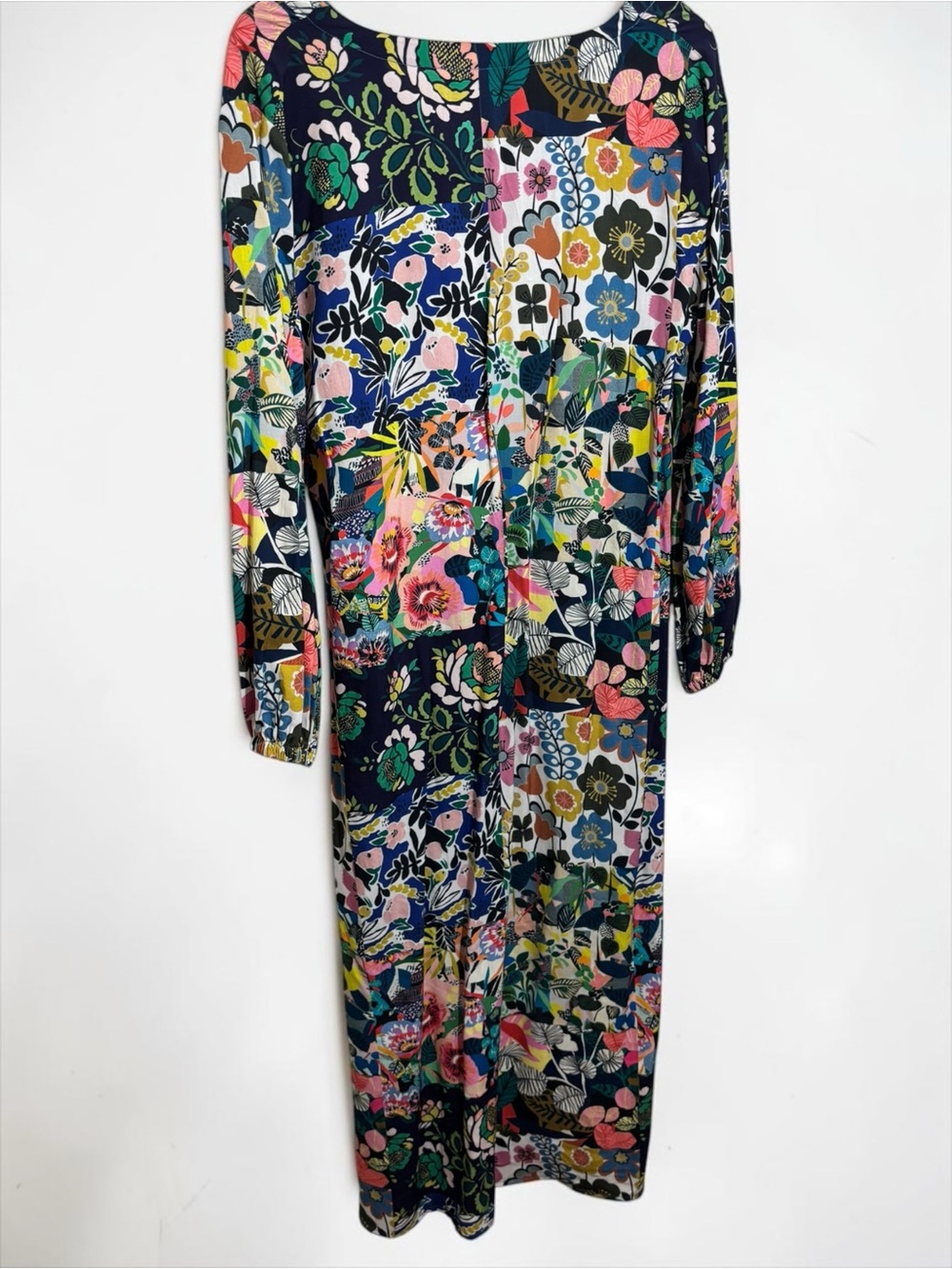 Johnny Was Patchwork Dress Puff Sleeve Floral Layla Boho Rayon M - Picture 7 of 8